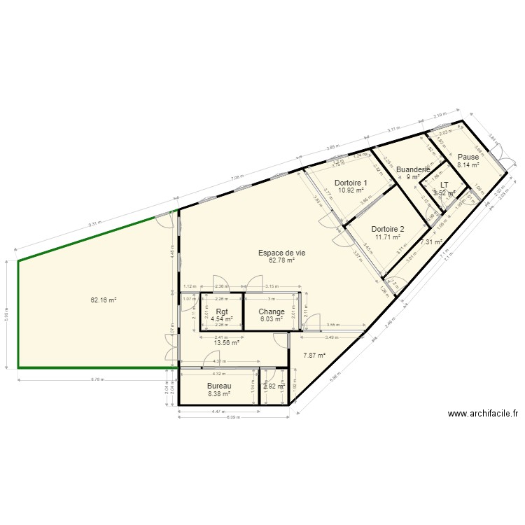 PLAN MICRO CRECHE BERNES 7 + portes. Plan de 14 pièces et 219 m2