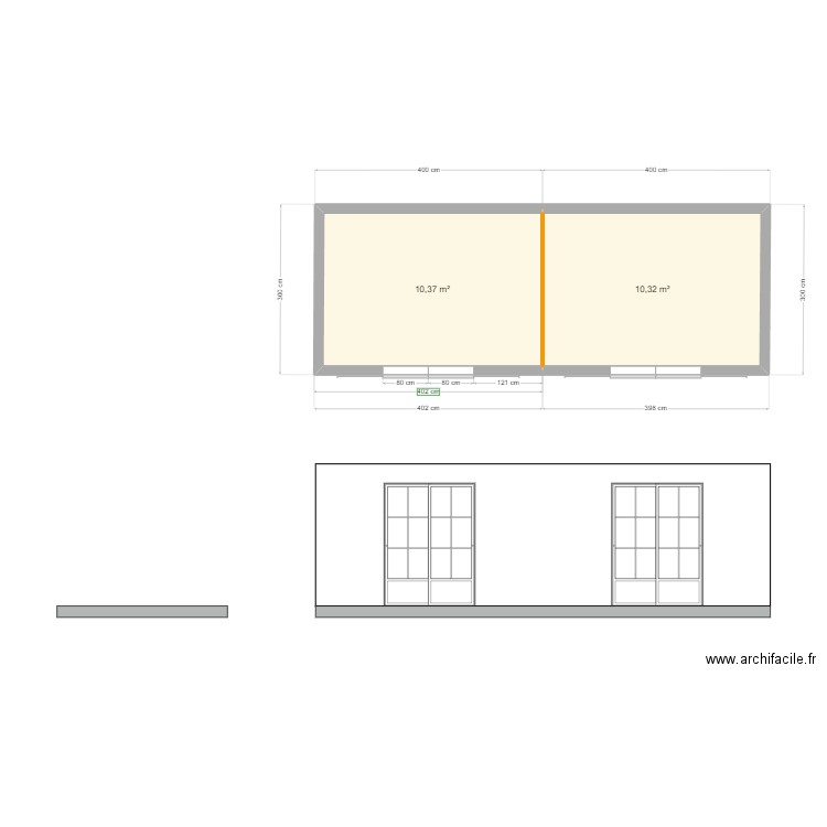 Abri bois et outillage jardin. Plan de 2 pièces et 21 m2