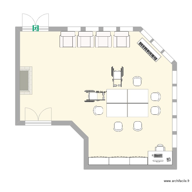 Salle d'animation. Plan de 1 pièce et 55 m2