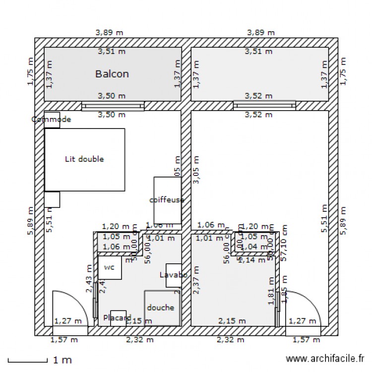 Chambres lit double. Plan de 0 pièce et 0 m2