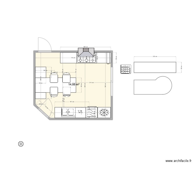 CUISINE DOMICILE ACTUALISE. Plan de 1 pièce et 15 m2