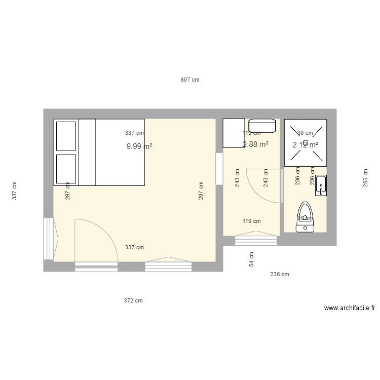 Dépendance. Plan de 3 pièces et 15 m2