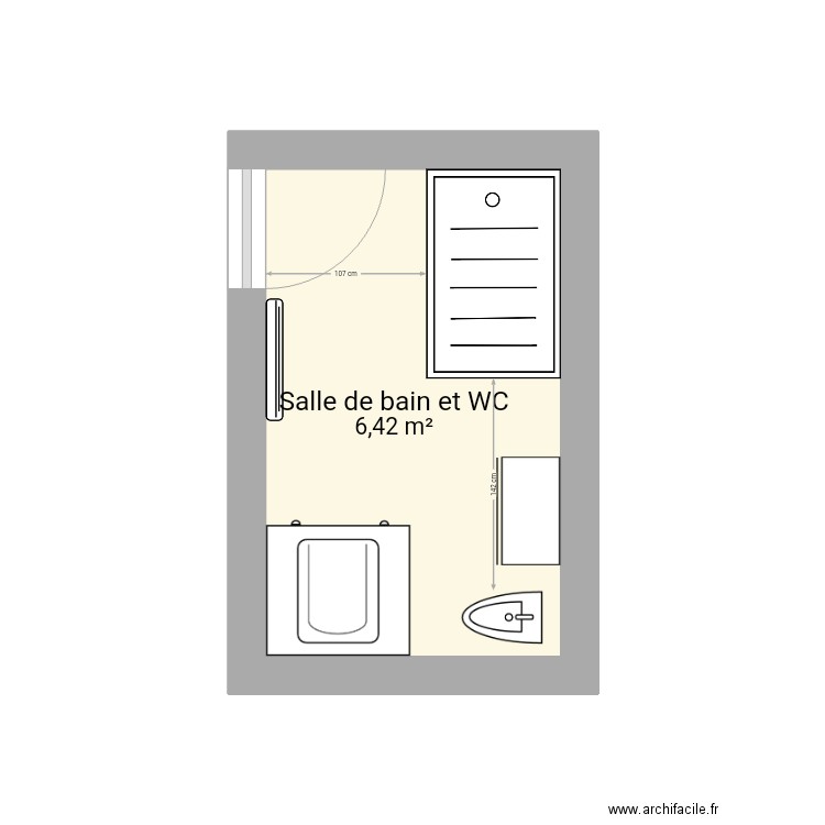 Salle de bain . Plan de 1 pièce et 6 m2