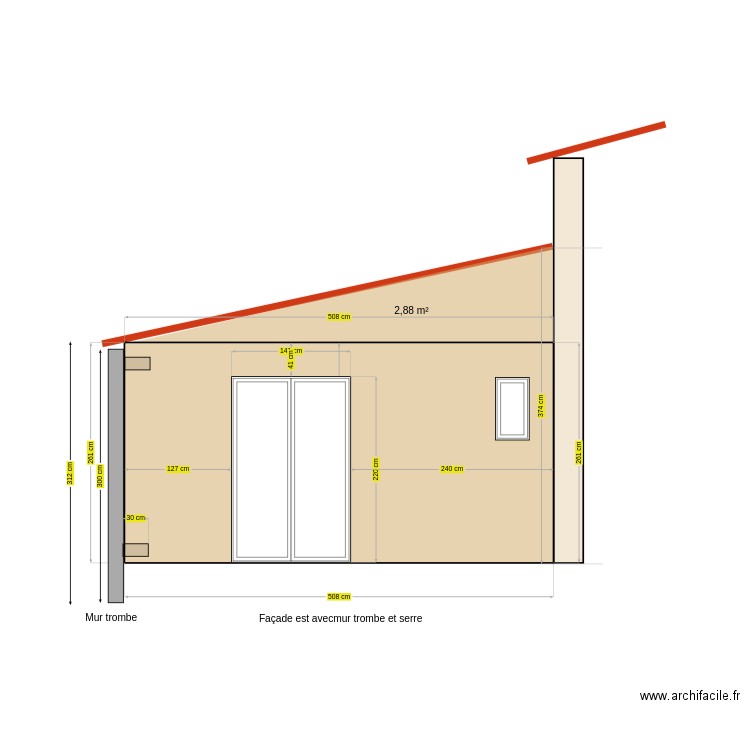 façade est mur trombe. Plan de 0 pièce et 0 m2