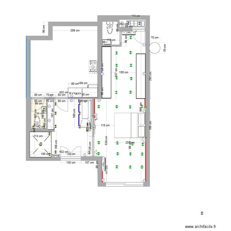 chambre V4. Plan de 1 pièce et 2 m2