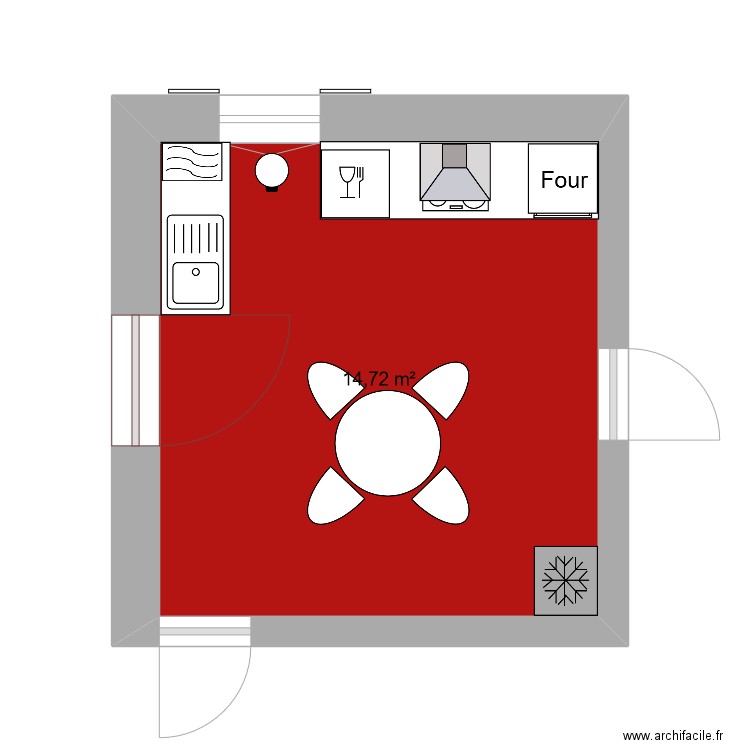 cuisine petite maison. Plan de 1 pièce et 15 m2