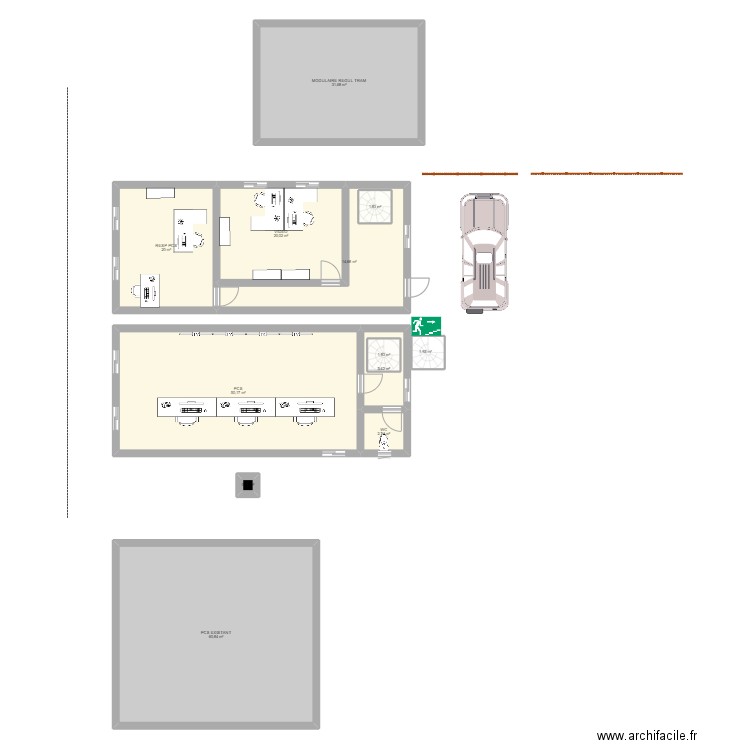 PCS. Plan de 18 pièces et 329 m2