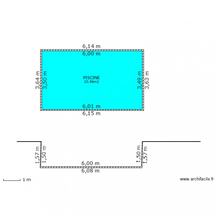 Plan en coupe piscine. Plan de 0 pièce et 0 m2