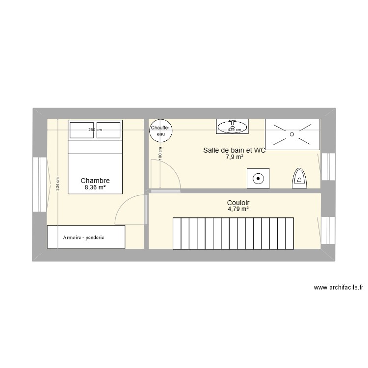 Etage 1. Plan de 3 pièces et 40 m2