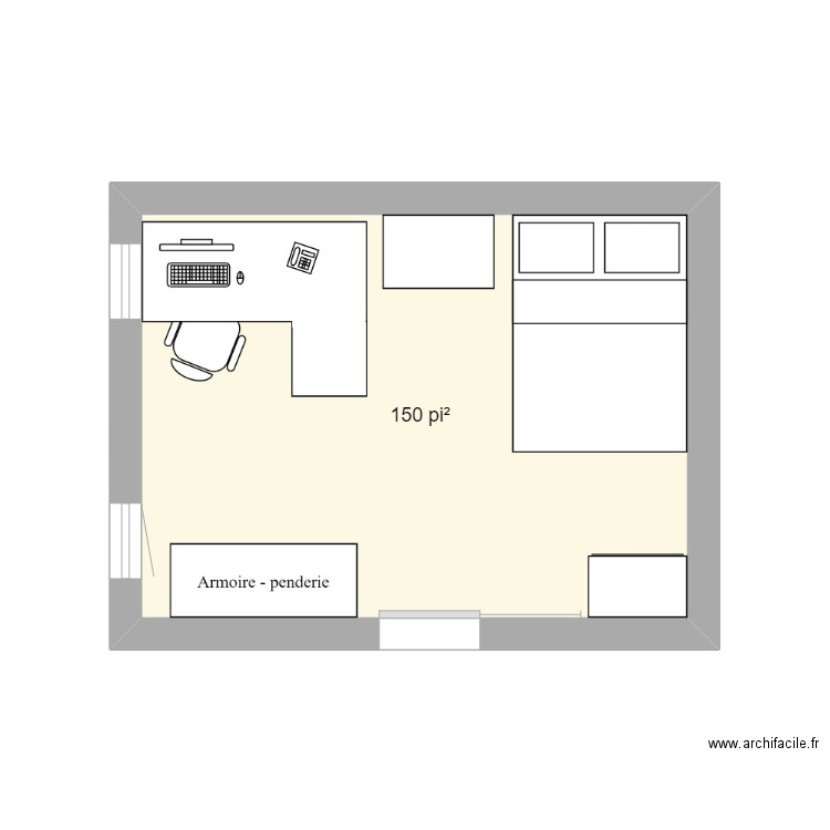 chambre. Plan de 1 pièce et 14 m2