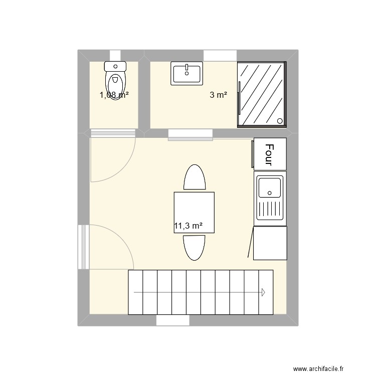 Cabanon. Plan de 3 pièces et 15 m2