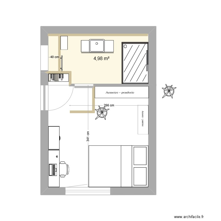 Chambre V3. Plan de 1 pièce et 5 m2