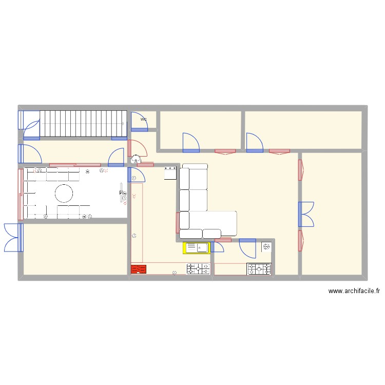 Salon INA. Plan de 8 pièces et 105 m2