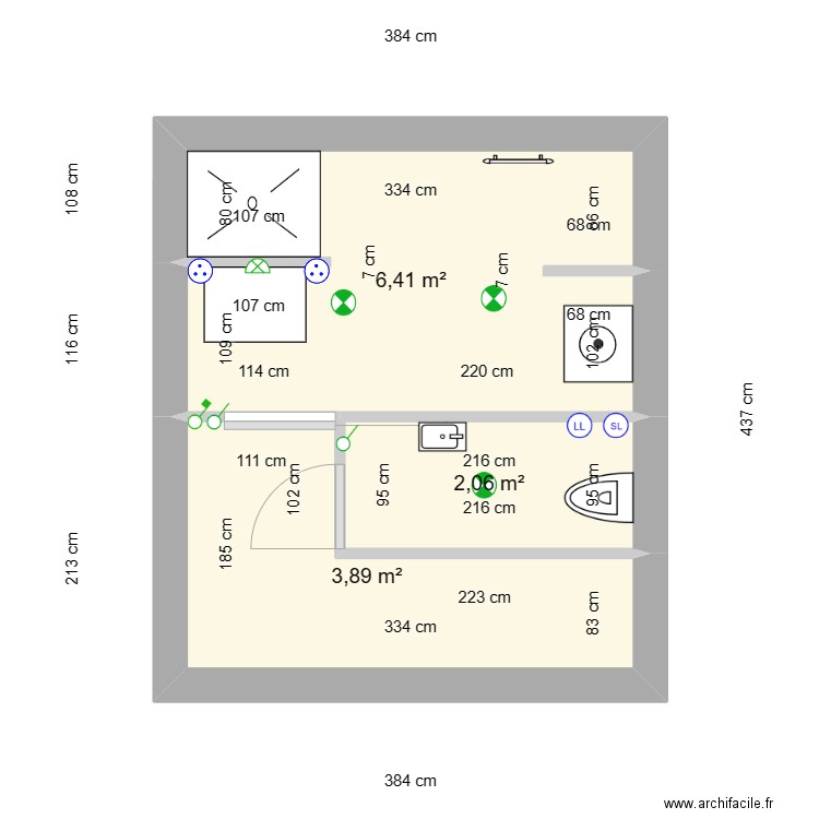 serge. Plan de 3 pièces et 12 m2