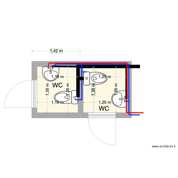 WC doubles Studen. Plan de 0 pièce et 0 m2