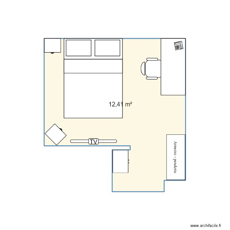 Chambre. Plan de 1 pièce et 12 m2