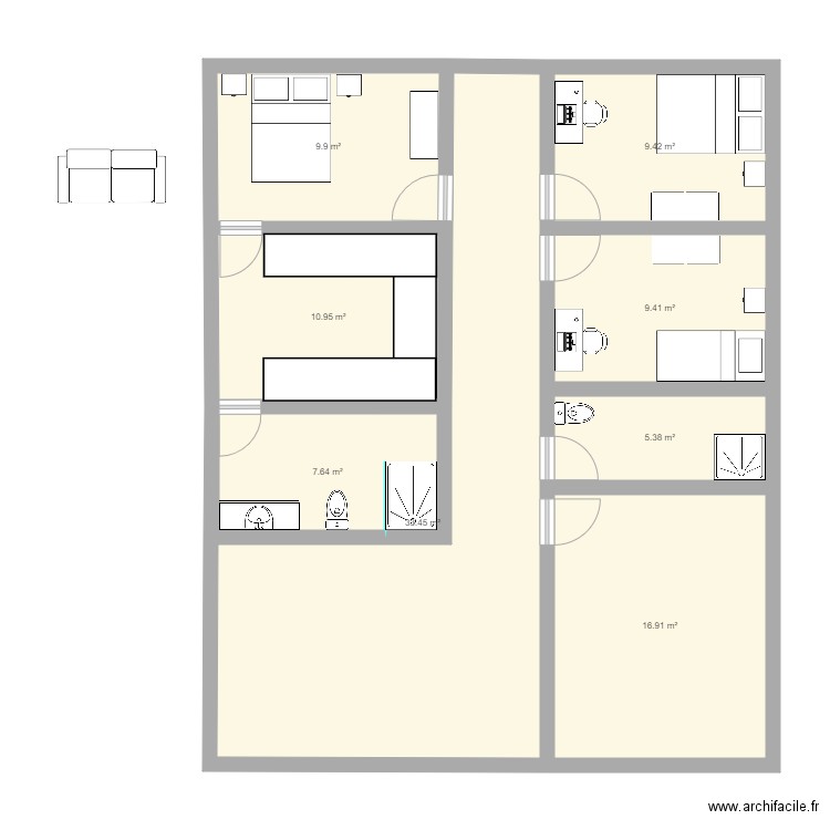 maison 4 container en cours couloir. Plan de 0 pièce et 0 m2