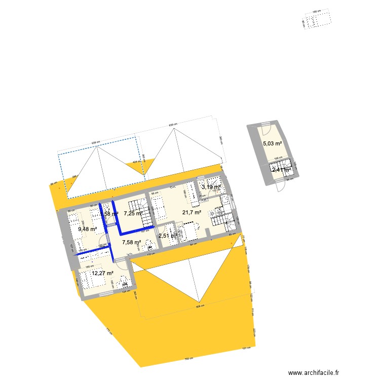 PRIEUX intérieur 1ER studio et trois chambres. Plan de 10 pièces et 73 m2