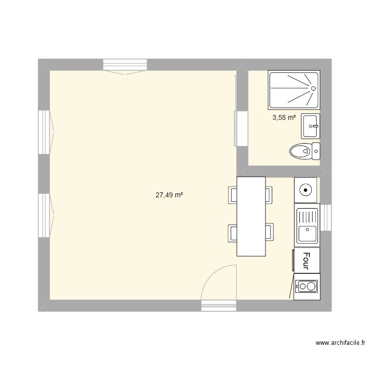 Maison de vigne. Plan de 2 pièces et 31 m2