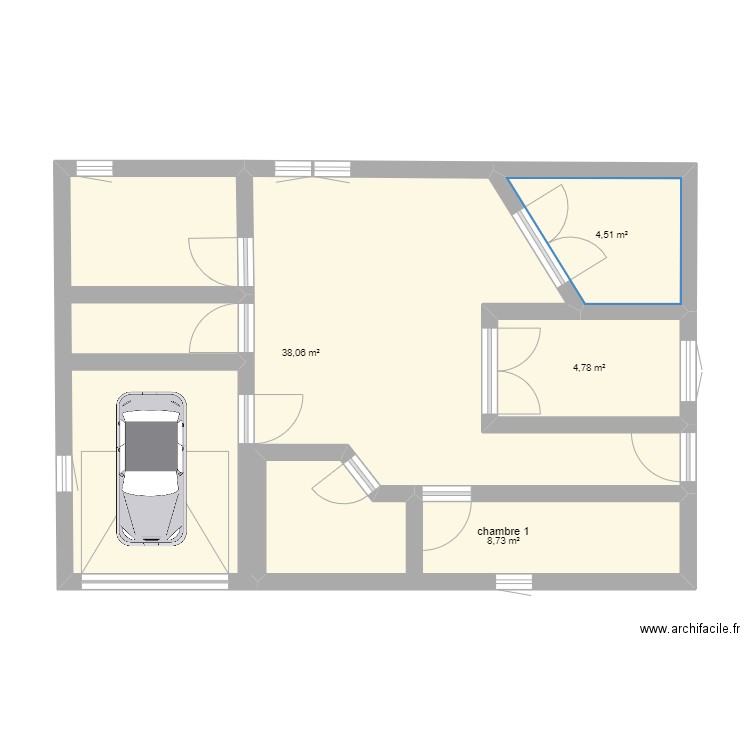 maison 3D. Plan de 4 pièces et 56 m2