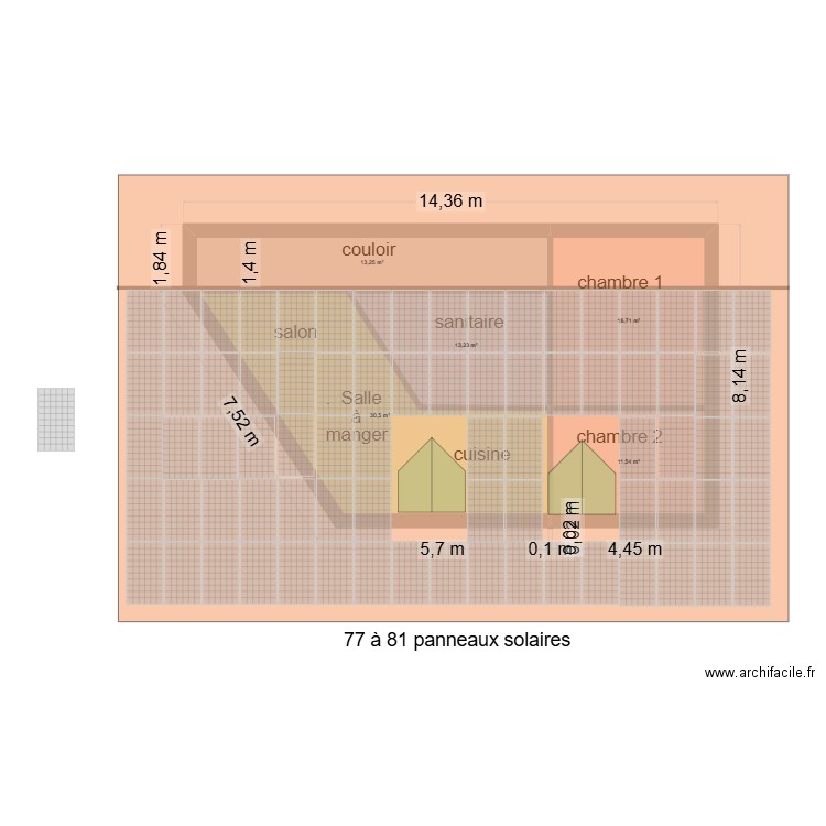 Maison sud toiture 03. Plan de 5 pièces et 87 m2