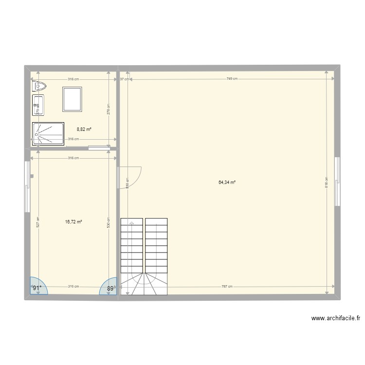 Etage Airial. Plan de 3 pièces et 90 m2