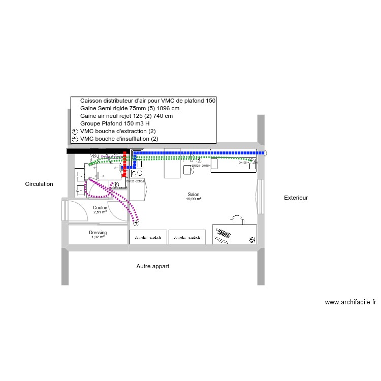 1er apart. Plan de 4 pièces et 28 m2