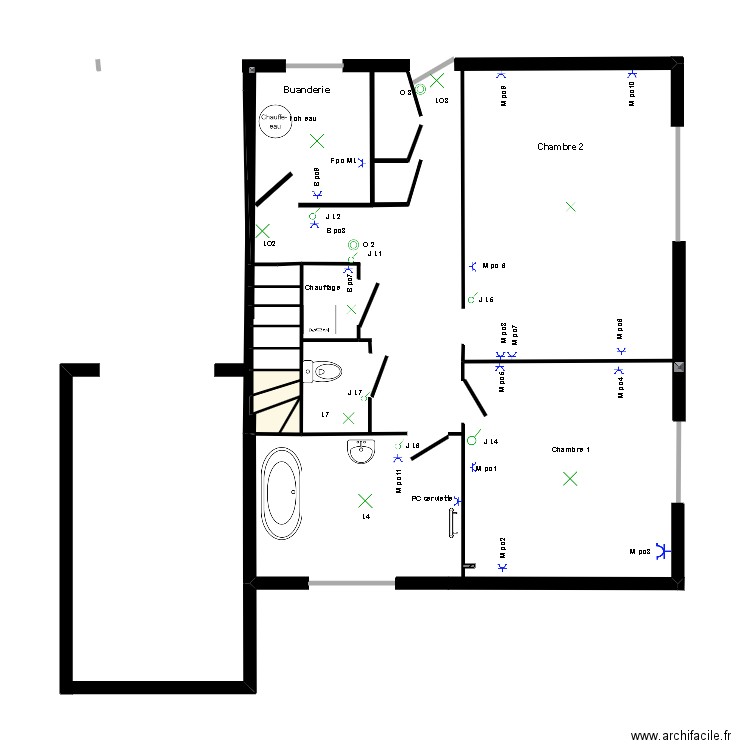 cyril emma etage bas . Plan de 3 pièces et 2 m2