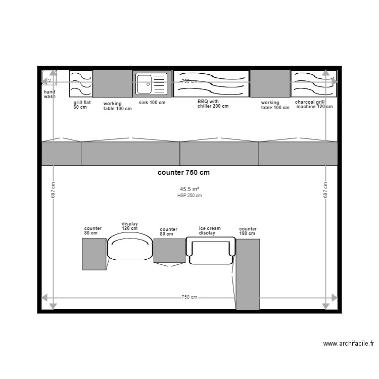 moh. Plan de 1 pièce et 46 m2