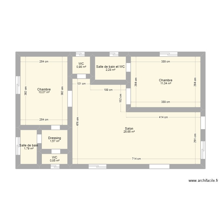 Premier etage Droit. Plan de 8 pièces et 54 m2