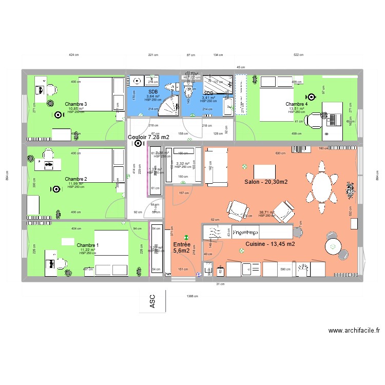 appart v4 avec meubles. Plan de 13 pièces et 106 m2