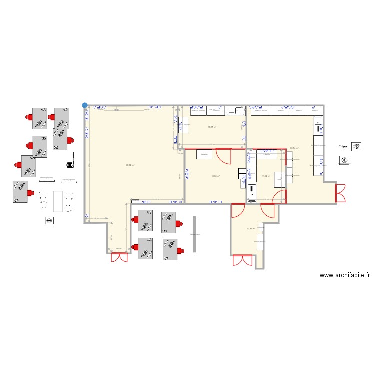 Bureau vide et L1 avec paillasseml. Plan de 0 pièce et 0 m2