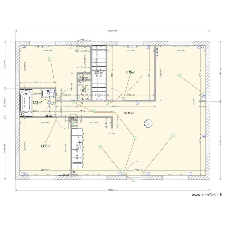 Plan actuel maison au 10 mars 2022. Plan de 0 pièce et 0 m2