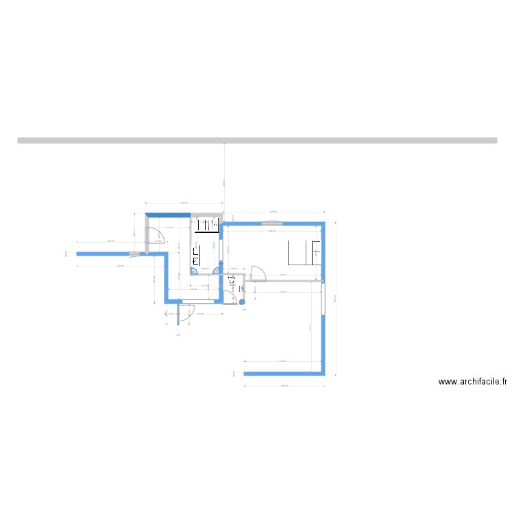 Modif RDC Chambre. Plan de 2 pièces et 22 m2