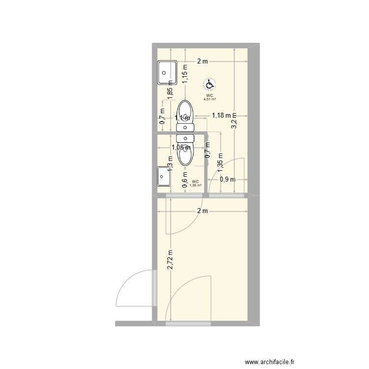 WC La Taberna Version 2_1. Plan de 3 pièces et 12 m2