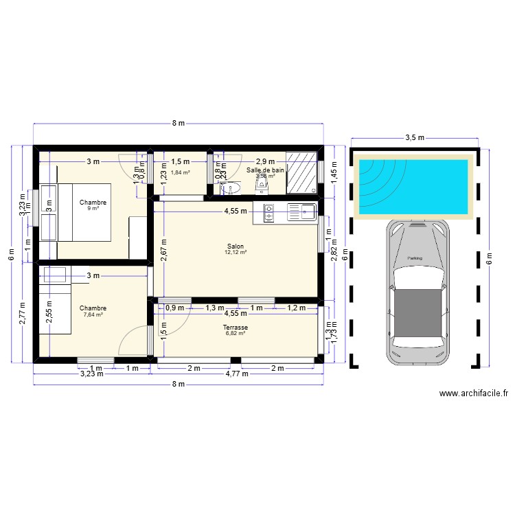 PROJET ANNEXE 2. Plan de 6 pièces et 41 m2