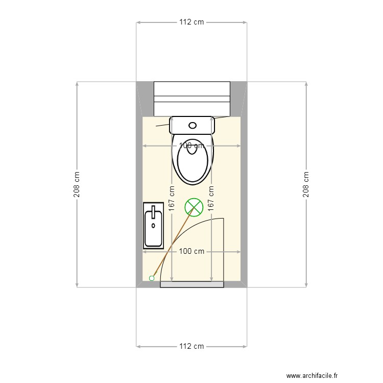 Toilettes. Plan de 1 pièce et 2 m2