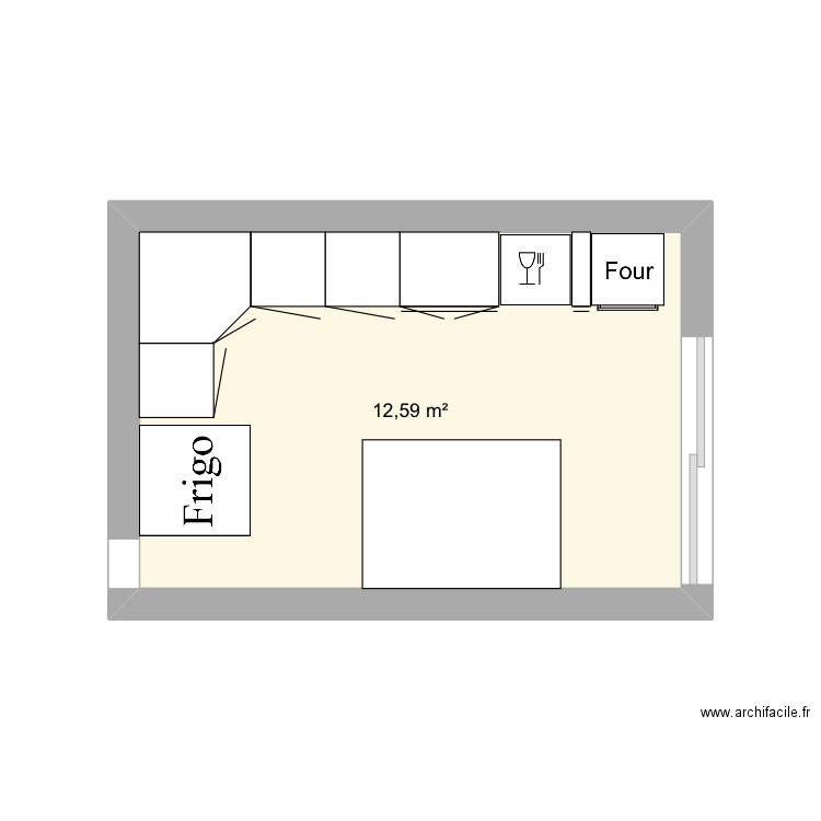 Cuisine . Plan de 1 pièce et 13 m2