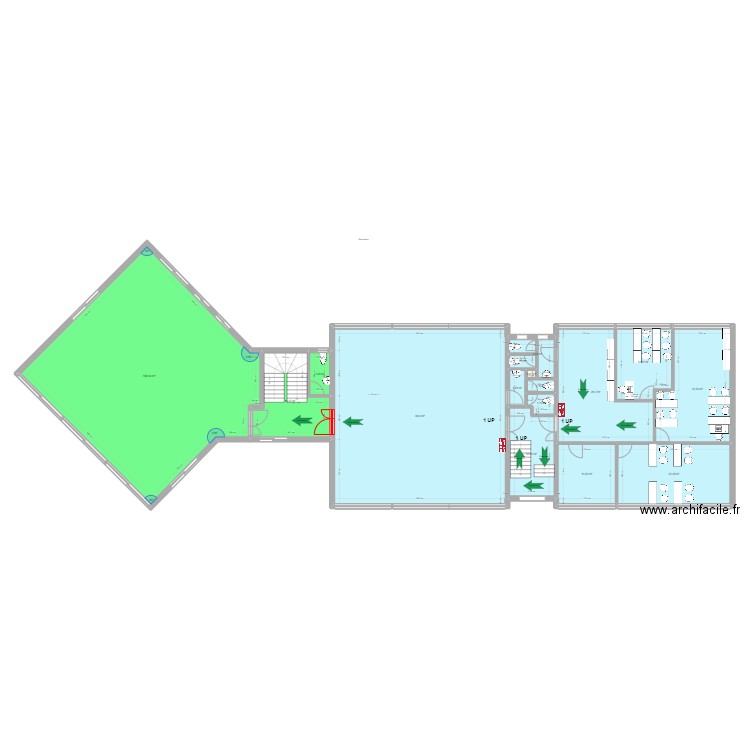 Modification R+2 Guillemin. Plan de 16 pièces et 349 m2