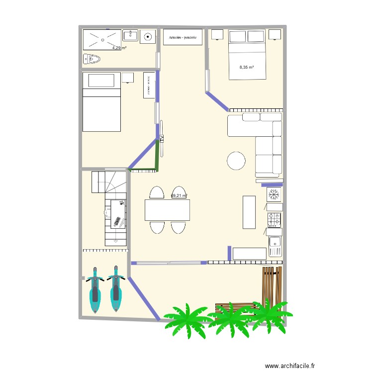 KODOK transformation. Plan de 3 pièces et 82 m2