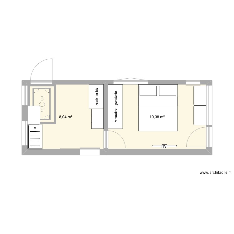 extension. Plan de 2 pièces et 18 m2