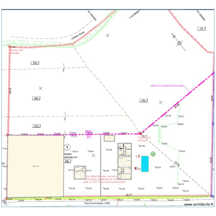 Plan V1 toit plat. Plan de 16 pièces et 1416 m2