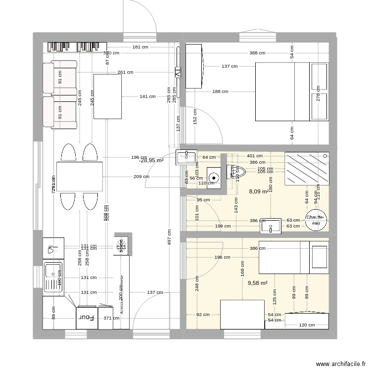 Maison Cracovie. Plan de 3 pièces et 57 m2