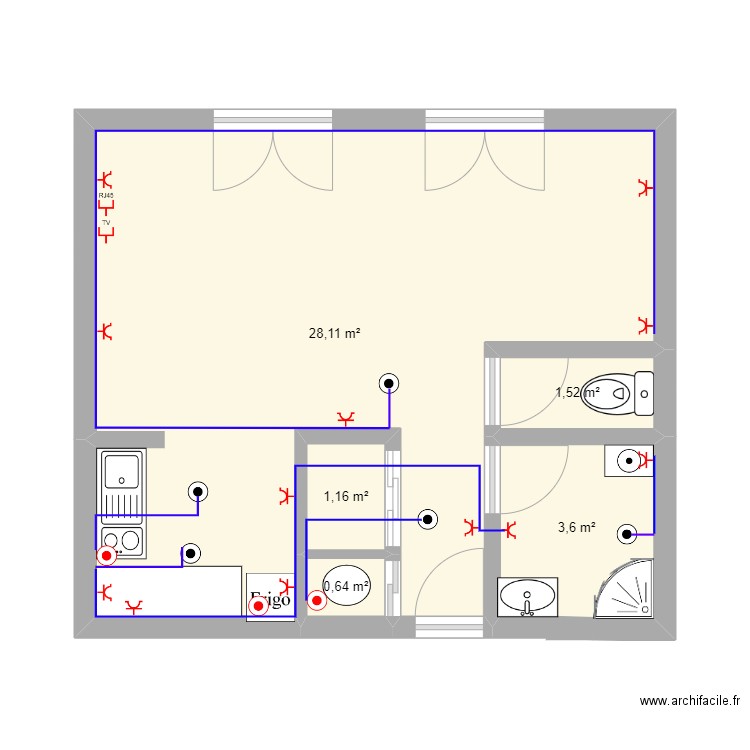 BP elecjinh. Plan de 5 pièces et 35 m2