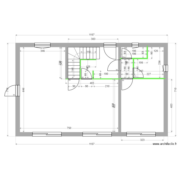 MANIEZ / HIELSCHER CLOISONS RDC. Plan de 4 pièces et 46 m2
