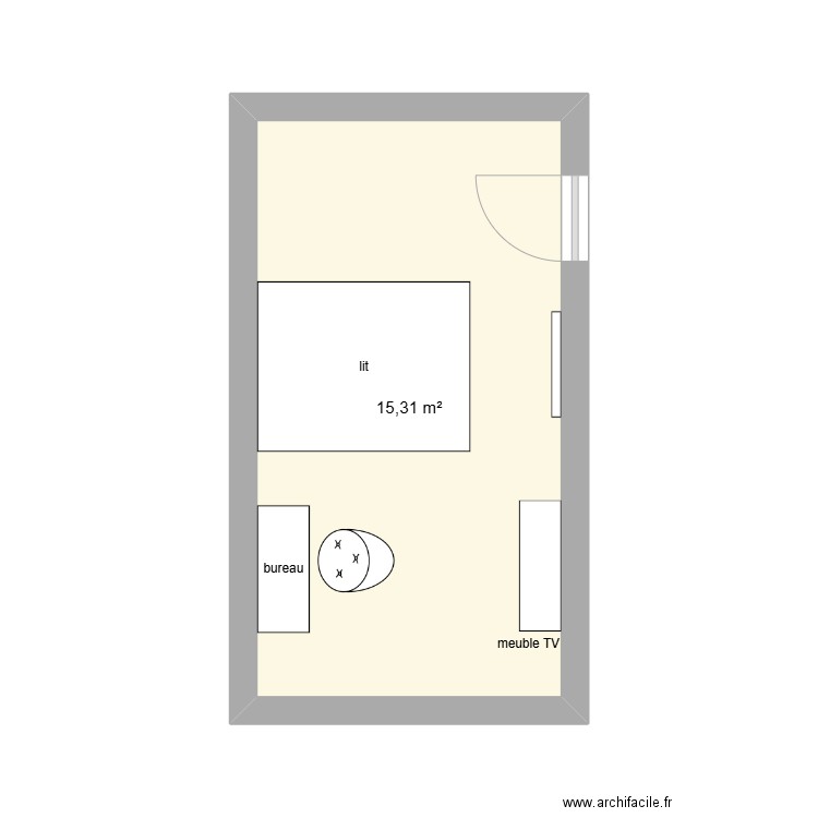 chambre. Plan de 1 pièce et 15 m2