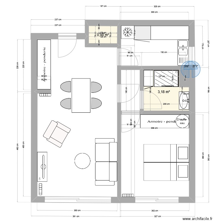 Ste marie 3. Plan de 2 pièces et 4 m2