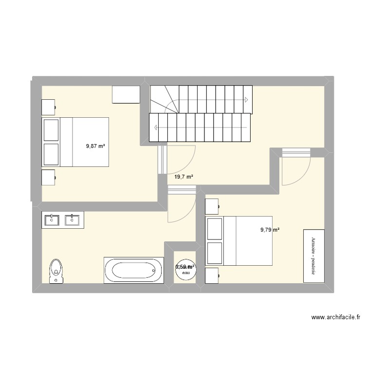 Mill - 1er - new. Plan de 4 pièces et 40 m2