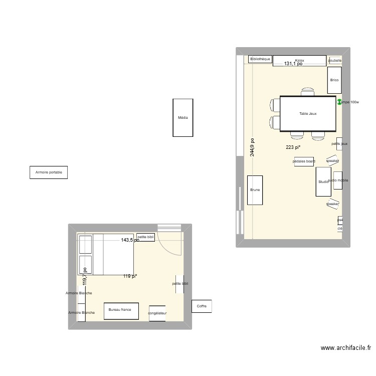 configuration 2. Plan de 2 pièces et 32 m2