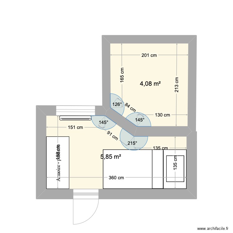 Chambre Gaspard. Plan de 2 pièces et 10 m2